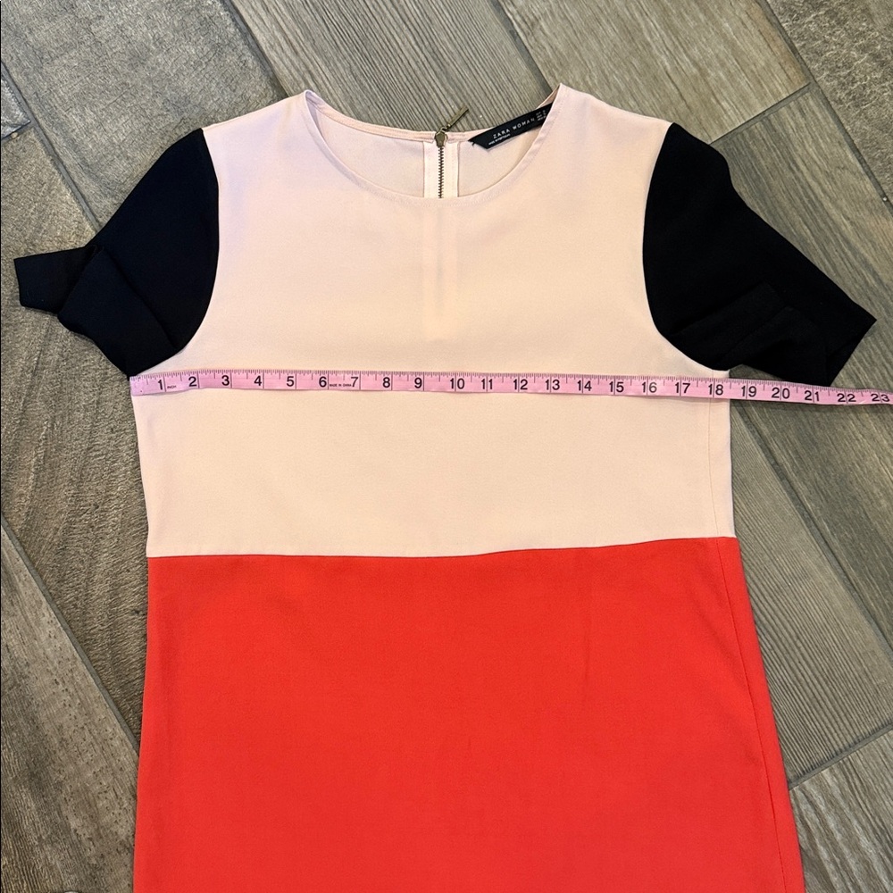 Zara Colorblock Shift Mini Dress Small Blush Pink Red Black Mod Short Sleeve - Picture 8 of 16